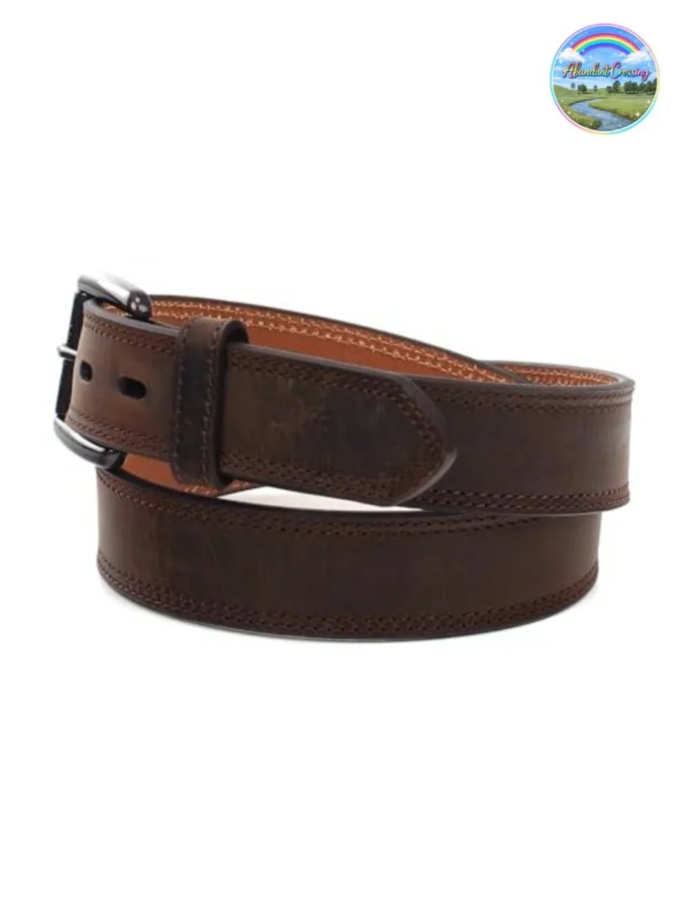 Genuine Leather Western Belt Double Row Stitching Roller Buckle